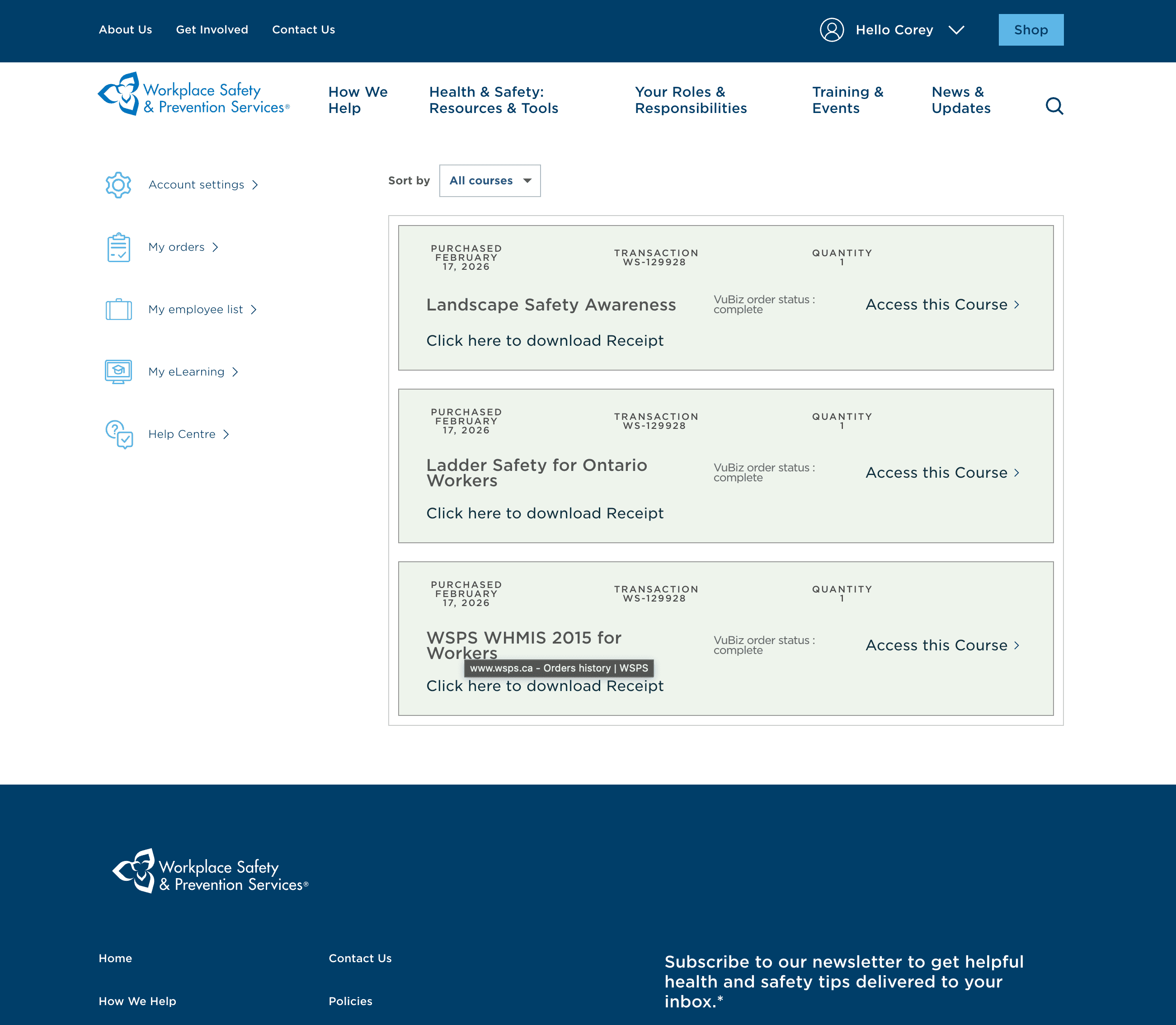 Screenshot showing supporting course credibility and completed course records